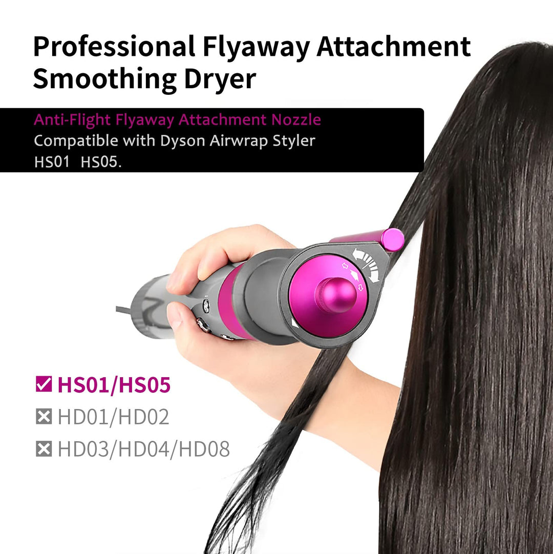 Hair Dryer Attachment, Anti-Flight Flyaway Compatible with Dyson Airwrap Styler HS01 HS05, Ionic Technology, Fast Drying, Fuchsia, Plastic, Heat Resistant, 2 Settings