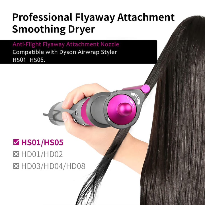 Hair Dryer Attachment, Anti-Flight Flyaway Compatible with Dyson Airwrap Styler HS01 HS05, Ionic Technology, Fast Drying, Fuchsia, Plastic, Heat Resistant, 2 Settings