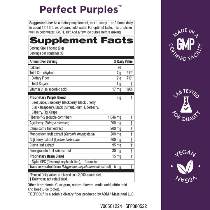 Perfect Purples Powder Phytonutrient Rich, Healthy Aging Super Formula - Support Total Body Health - High ORAC Power - P40p Pomegranate Extract w/ 40% Punicosides - 30 Day Supply