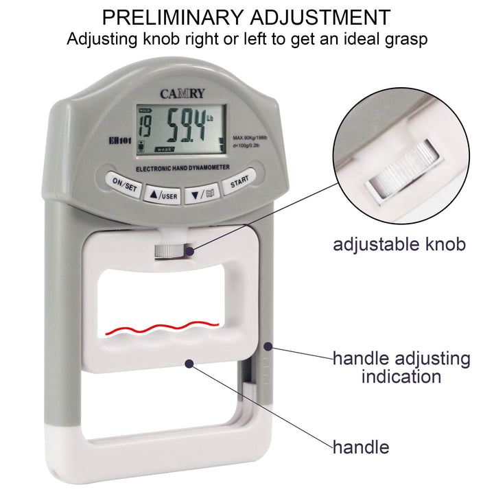 Digital Hand Dynamometer Grip Strength Measurement Meter Auto Capturing Electronic Hand Grip Power 198 Lbs / 90 Kg