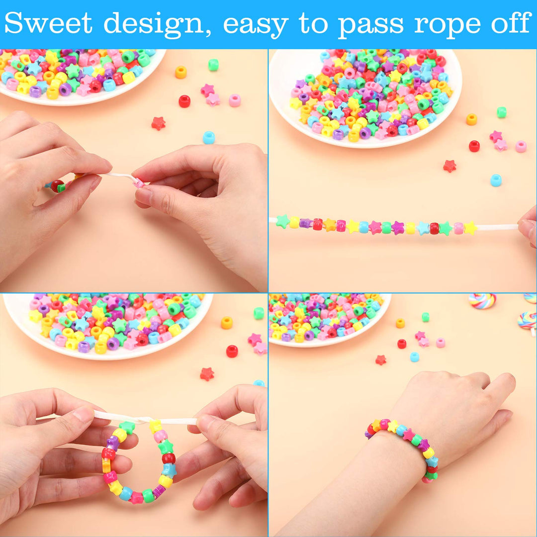 500 Pieces Colorful Pony Beads Star Pony Beads Barrel Shape Large Hole Acrylic Beads Bracelet Kawaii Rainbow Necklace Jewelry Making Craft Beads for Christmas Valentine's Giving DIY Jewelry Making