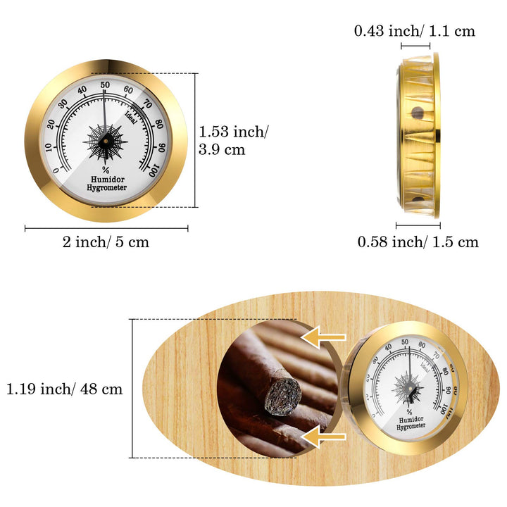 2 Pieces Hygrometer Analog Hygrometer Mechanical Round Hygrometer Humidity Gauge for Cabinet Cans, 2 Inch (Gold)