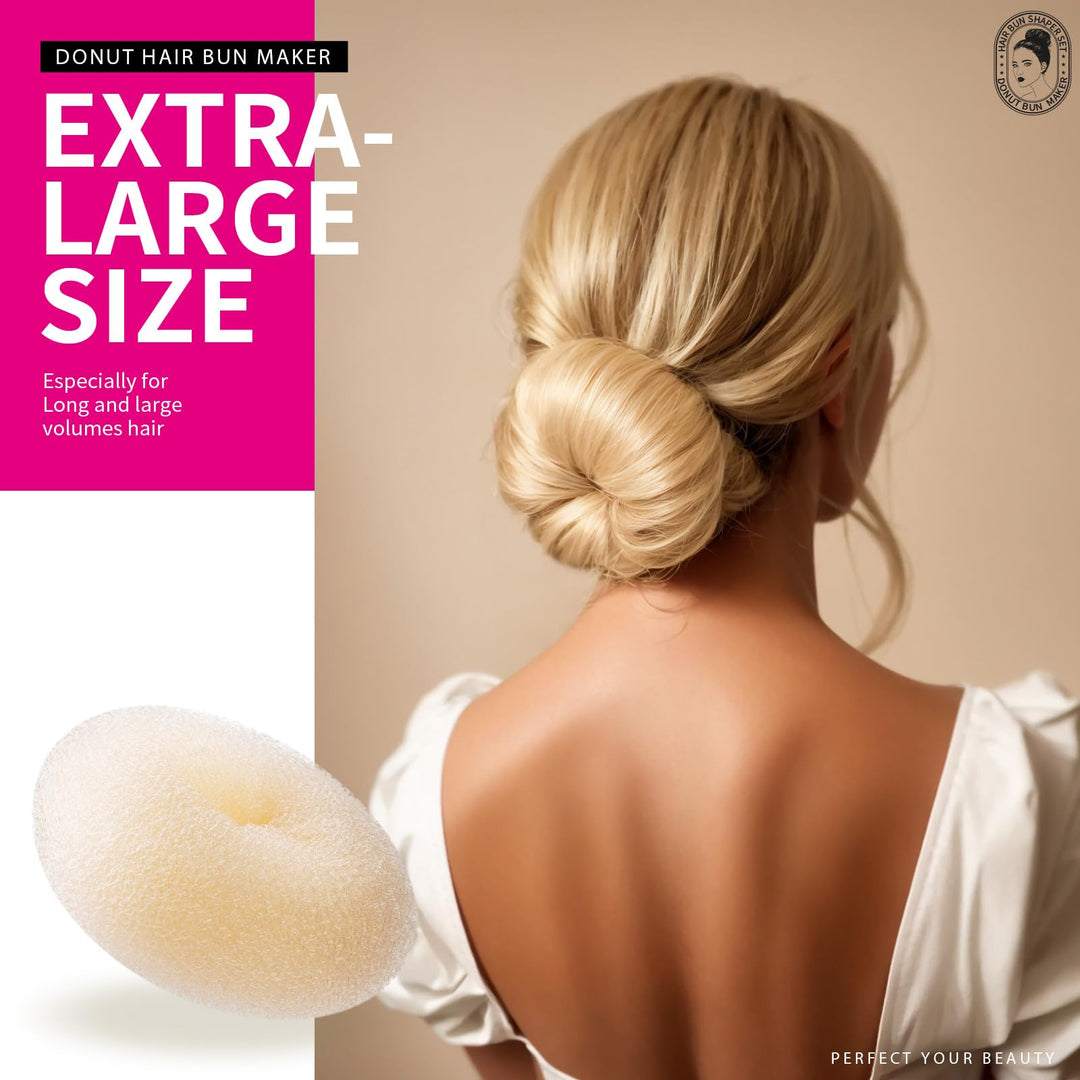 Donut Bun Maker, Hair Bun Donut Maker Ring Style Bun Maker Set - 7 Buns Shaper & 5 Bands & 20 Bobby Pins For Chignon Hair Styles Ballet Dance Beige (2 Small 2 Medium 2 Large 1 Extra-large)