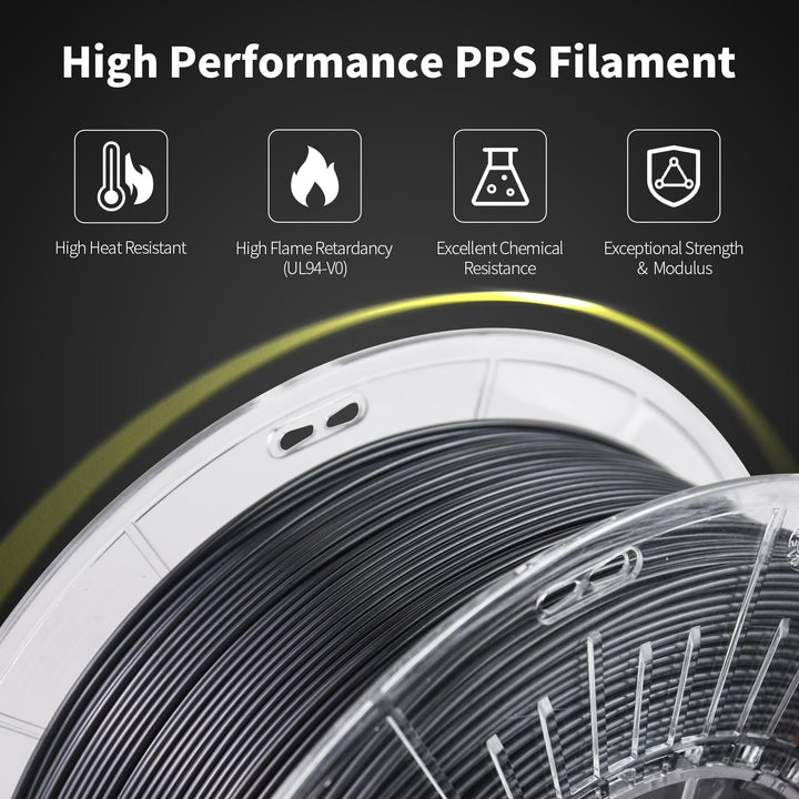 YXPOLYER Toughened and Modified PPS Filament Similar to PEEK,1.75mm UL94 V0 Flame Retardant Engineering Filament, 3D Printer Filament, High Temperature Resistance up to 180, 1kg Spool, Black