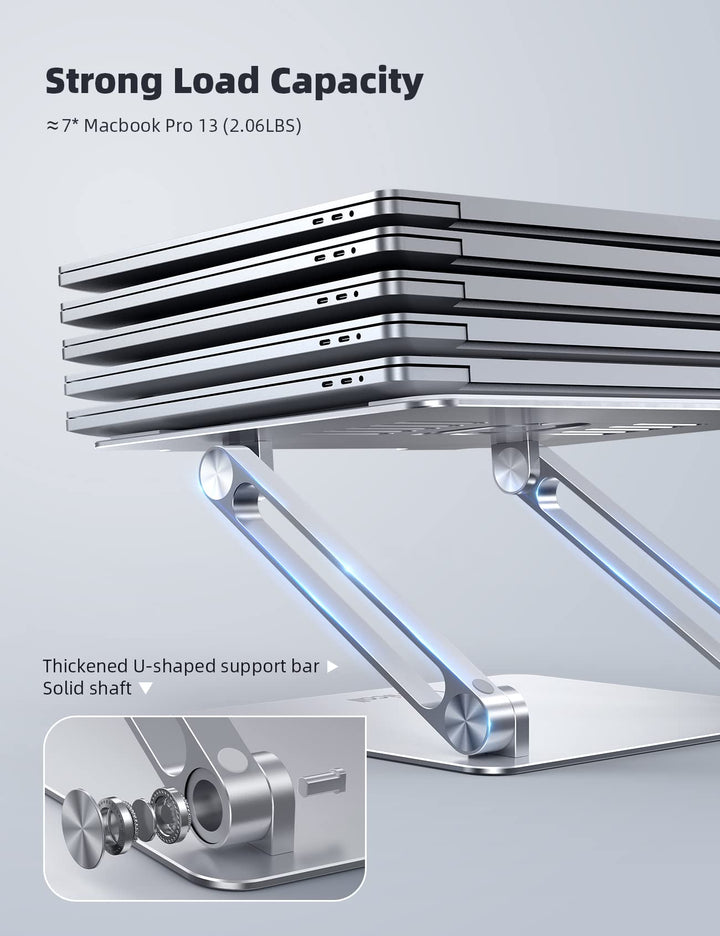 Laptop Stand, Adjustable Notebook Riser - Foldable Portable Ergonomic Computer Desktop Laptop Holder for Desk, Compatible with MacBook Air Pro, Dell XPS, HP (10-17) - Silver