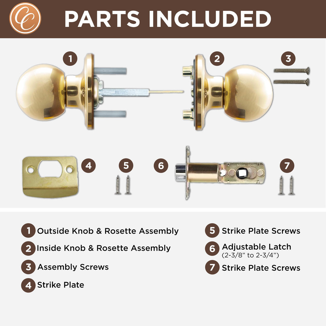 BK2020PB Ball Door Knob, Passage Function, 1 Pack, in Polished Brass
