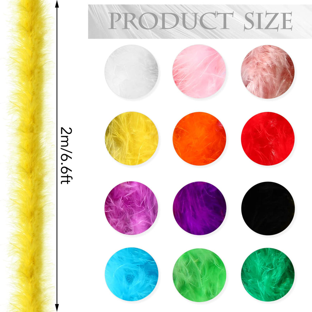 12 Pcs Colorful Feather Boas Christmas Marabou Feather Boa White Scarf Large Feathers Boas for Party Rainbow Boa Light Hot Purple White Boa Black Feathers Marabou Feather, 6.6 ft(Dark Color)