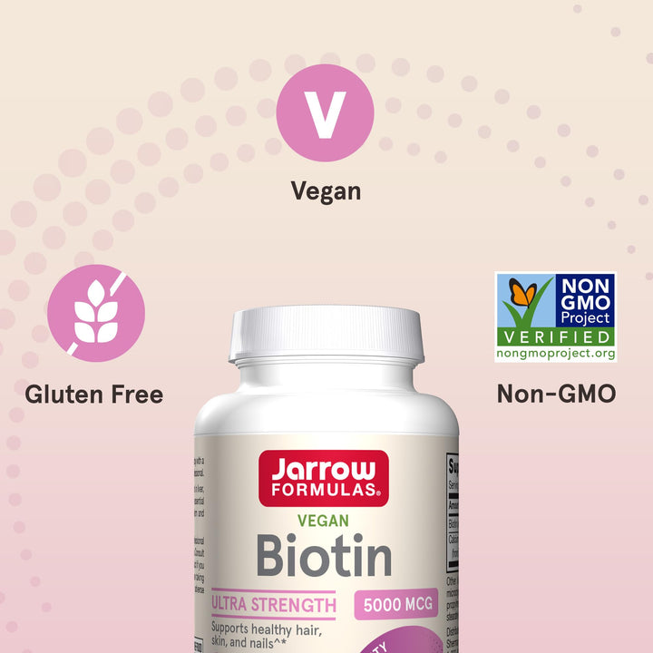 Biotin Ultra Strength 5000 mcg, Dietary Supplement, Hair, Skin, and Nails Support, 100 Veggie Capsules, Up to 100 Day Supply