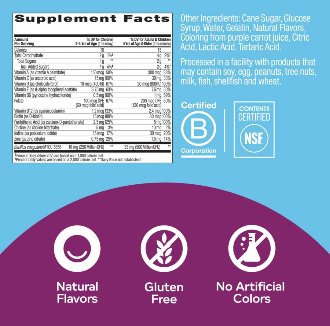 Kids Multivitamin + Probiotic 160 Gummies (2pack) Gummy, Digestive and Immune Support, Vitamins A, D, C, E, B, Zinc, Kids Chewable Supplement, Berry, 160CT (2 Pack) (320)