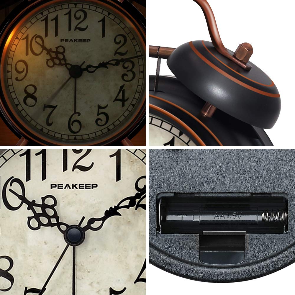 Retro 4 inches Battery Operated Twin Bell Loud Alarm Clock (Black with Arabic)