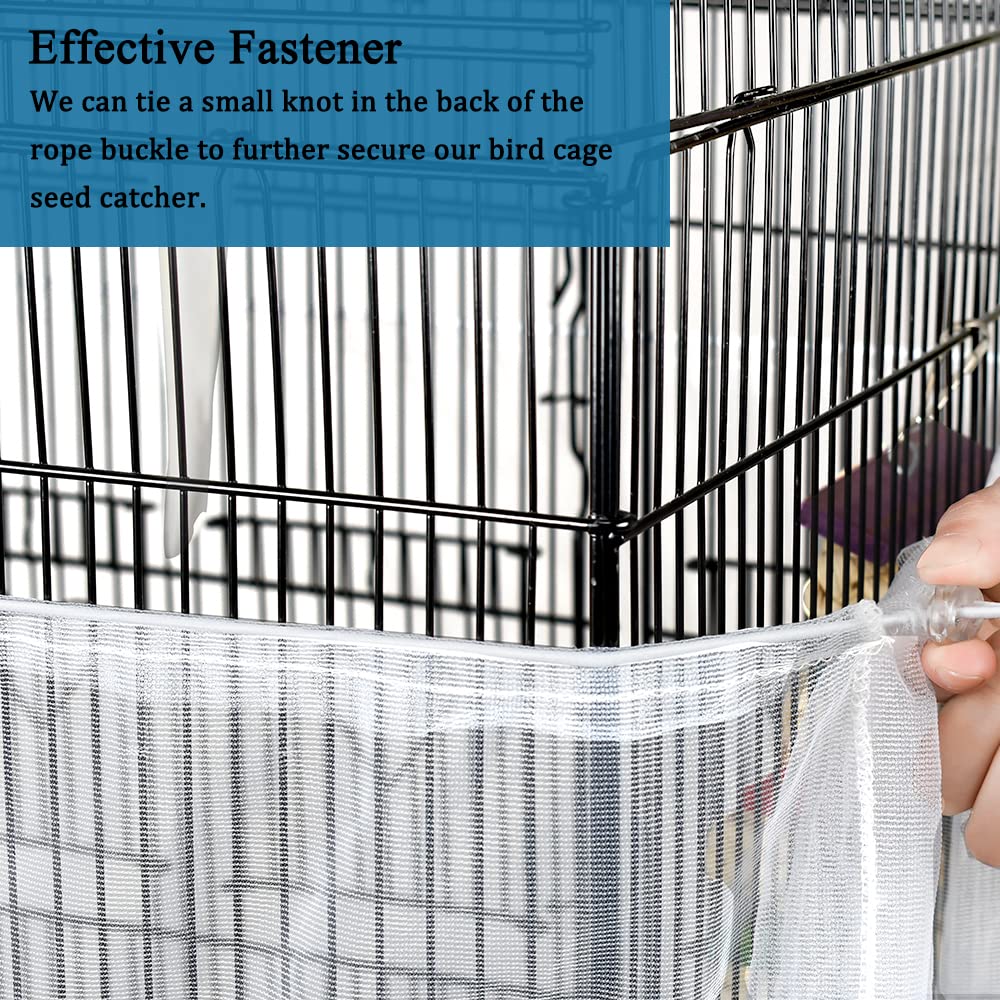 Bird Cage Seed Catcher, Bird Cage Cover, Adjustable Birdcage Nylon Mesh Net, Parrot Cage Cover Skirt Seed Guard for Parakeet Macaw African Round Square Cage(White)