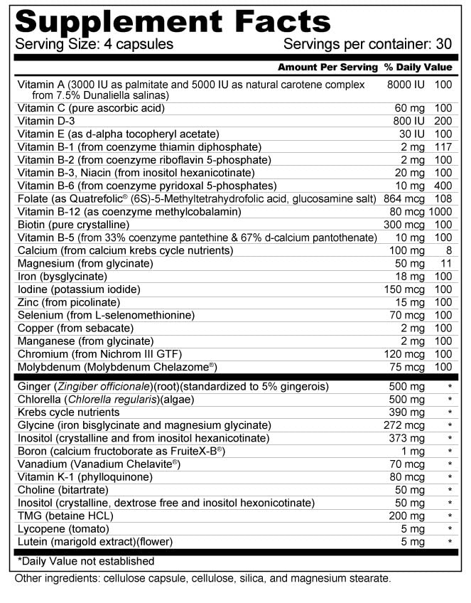 Daily Prenatal Multi Vitamin - High Absorption Methyl Folate, Coenzyme B Vitamins, Iron Bisglycinate (120 Capsules)