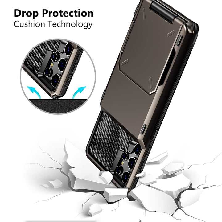 for Galaxy S22 Ultra Case Wallet Credit Card Holder 4-Card Slot Hidden Back Pocket Dual Layer Hybrid Rugged Rubber Bumper Protective Hard Shell Cover for Samsung Galaxy S22 Ultra Gun