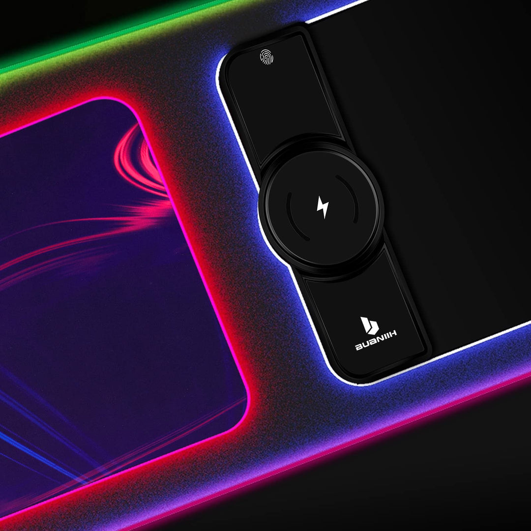 Mouse Pad,Wireless Mouse Pad Charging,Large Mouse Pad,Mouse Pad Wireless Charging for PC Keyboard Gaming Home&Office,10 Lighting Modes,Support Mobile Phone Devices,Desk Accessories,31.5X11.8
