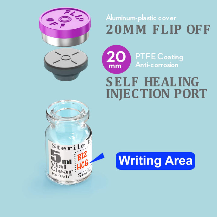Sterile Empty Vials with Self Healing Injection Port,with Flip Off Aluminum Cap,Sterile Package (5ml,10)