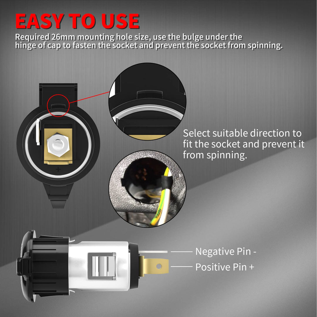 DaierTek Cigarette Lighter Socket DC 12V Car Cigarette Lighter 12 Volt Female Power Outlet Socket Replacement with Cover Wiring Harness for Automotive Truck RV Boat Motorcycle
