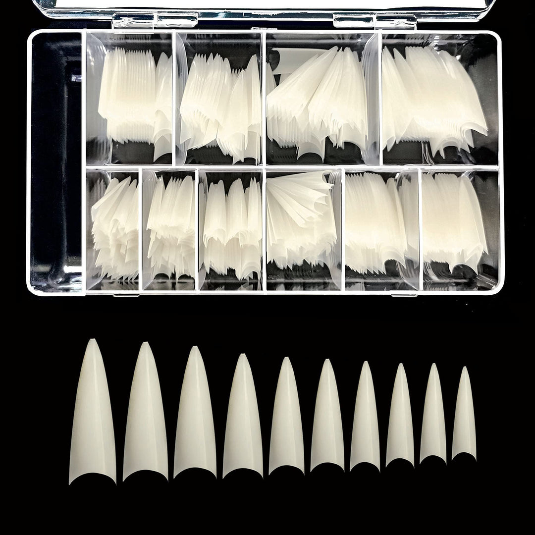 BE.YOU Beyou Natural Long Stiletto 500Pcs Artificial Fake Nail Tips, 10 Sizes 28510 For Nail Salon