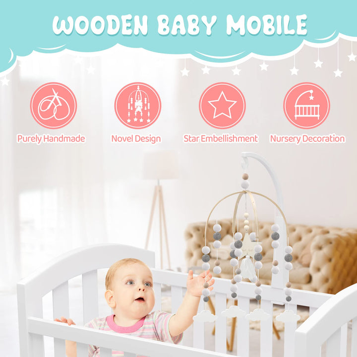 Cloud Crib Mobile,Mobiles for Crib,Handmade Nursery Mobiles,Wall Hanging Decor Baby Crib Mobile for Ceiling Mobile Fiber Wall Art(Gray-Clouds)