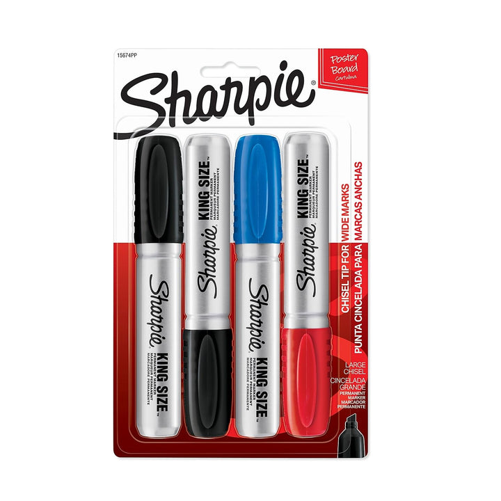 Sharpie King Size Permanent Marker, Large Chisel Tip, Great for Poster Boards, Assorted, 4 Count