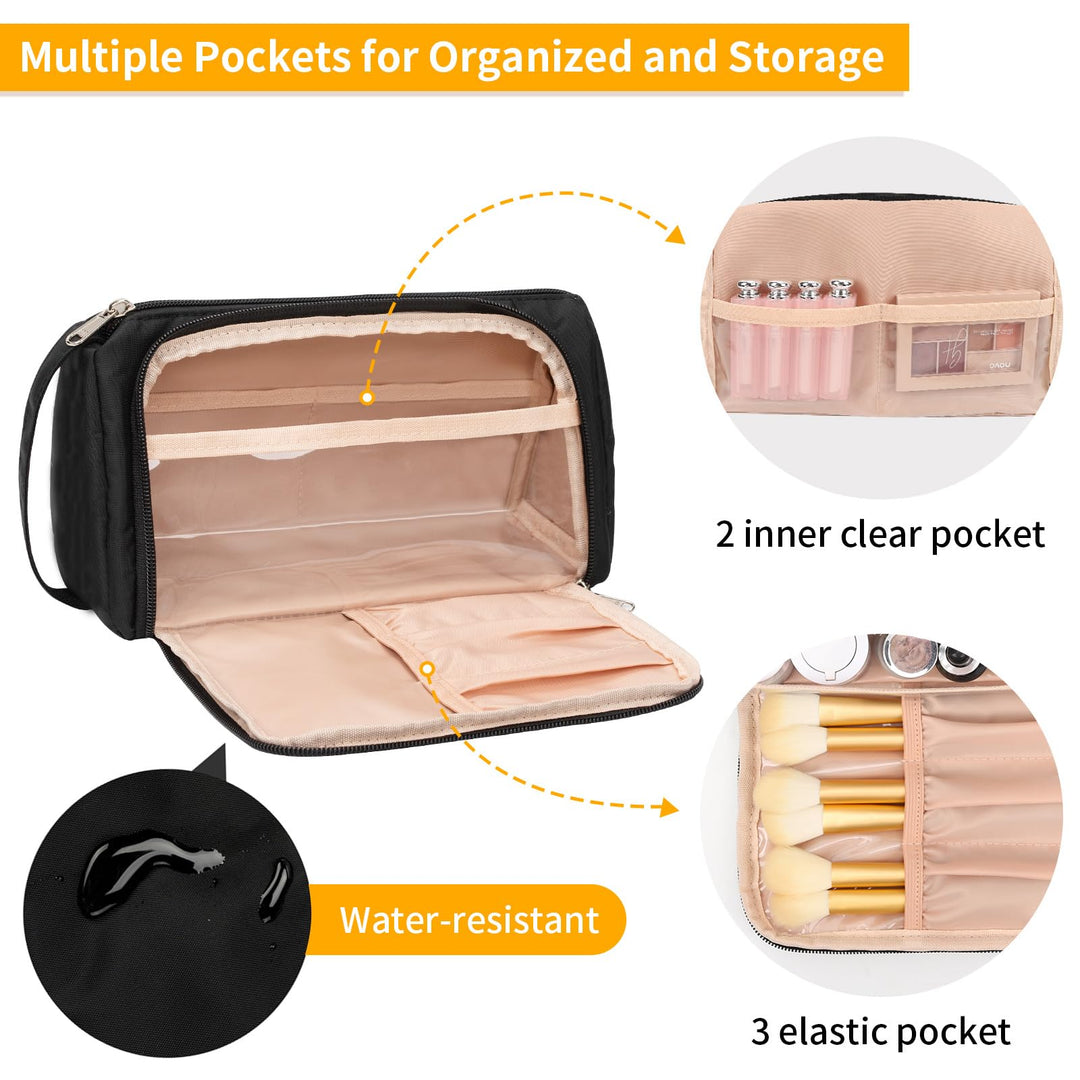 Small Makeup Bag, Makeup Pouch, Travel Cosmetic Organizer for Women and Girls (Oxford Cloth, Black)