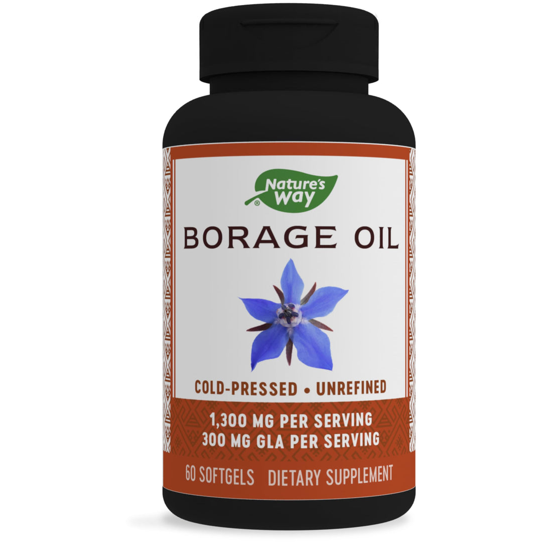 Nature's Way Borage Oil, Cold Pressed & Unrefined, GLA Supplement, 1300mg Per Serving, 60 Softgels