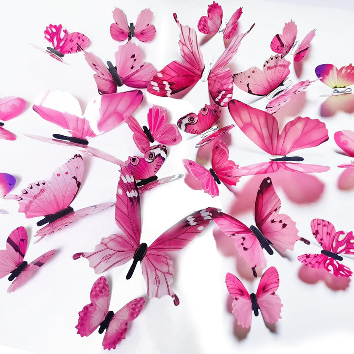 3D Butterfly Wall Stickers Arts Decor Crafts for Kids Girls, Home Decorations for Living Room Baby Bedroom Bathroom Nursery Classroom Office Decals 60PCS (60 Pink)