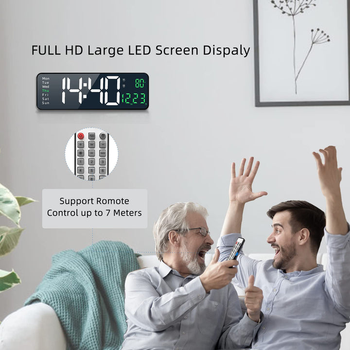 Digital Wall Clock,16.2 Inch Large Digital Wall Clock, Large Display with Remote Control,Automatic Brightness Digital Alarm Clock with Indoor Temperature,Date,Week(Green…