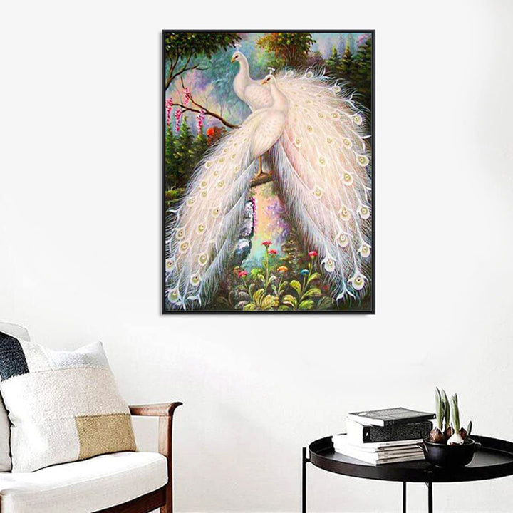 Special Shape Diamond Art Painting Kits for Adults, Special Shape Drill 5D DIY Diamond Art Painting by Number Kits Diamond Art Kits for Home Wall Decor White Peacock 12x16 Inch