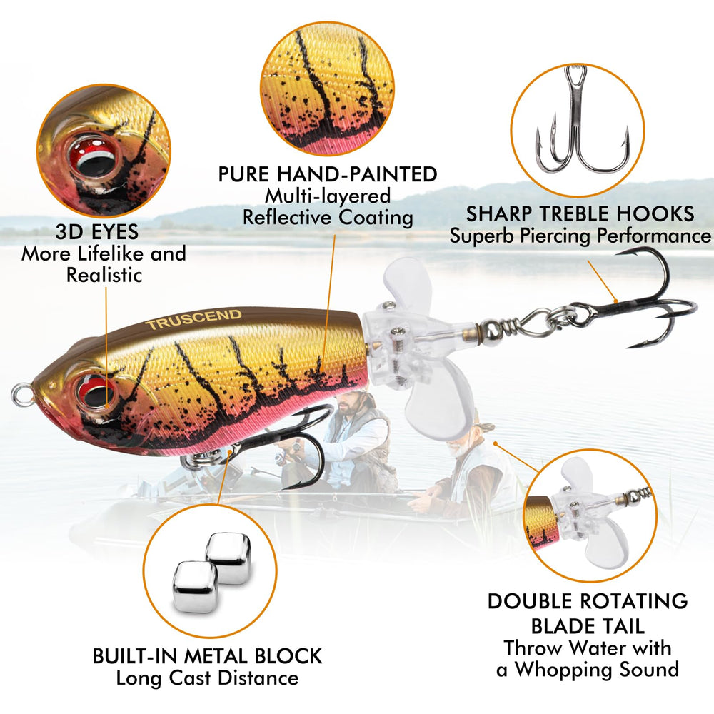 Top Water Fishing Lures with BKK Hooks, Whopper Fishing Lures for Freshwater or Saltwater, Floating Lure for Bass Catfish Pike, Fishing Wobble Surface Bass Bait Teasers Fishing Gifts for Men