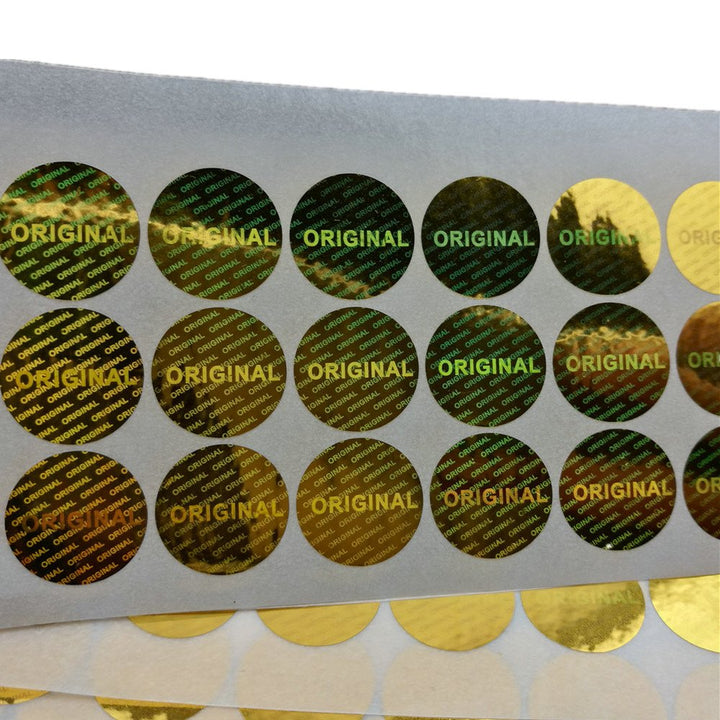 500 pcs Laser Hologram Original Sticker 15mm / 0.59 inch Round Security Tamper Evident Stickers One-time Use (Gold)