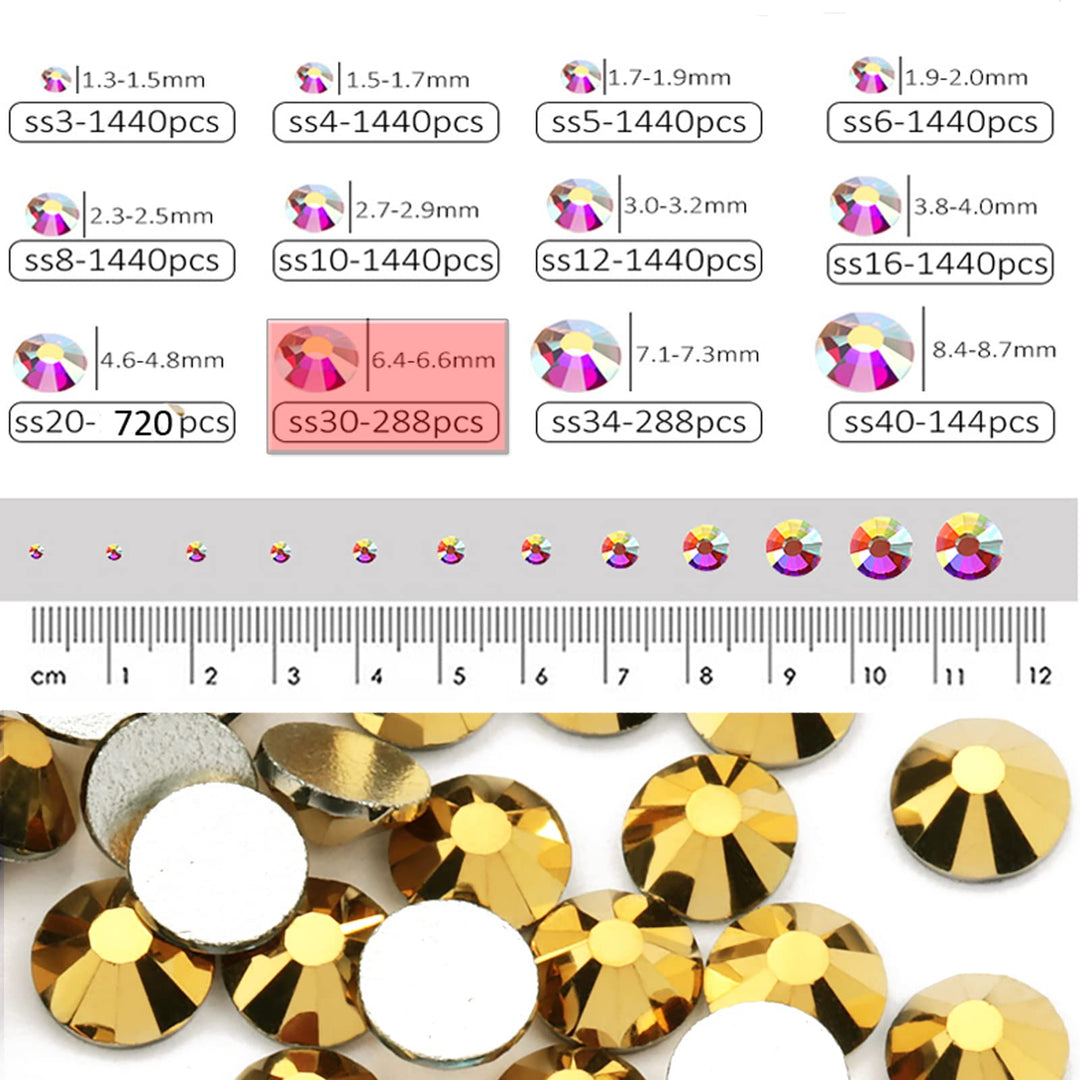 288Pieces SS30 Flatback Rhinestones, 6.5MM Flatback Crystal Rhinestones for Craft Nails Dance Costumes, Flatback Nail Crystals, Non Hotfix Rhinestones (SS30 / 6.5MM, Blue Flame)