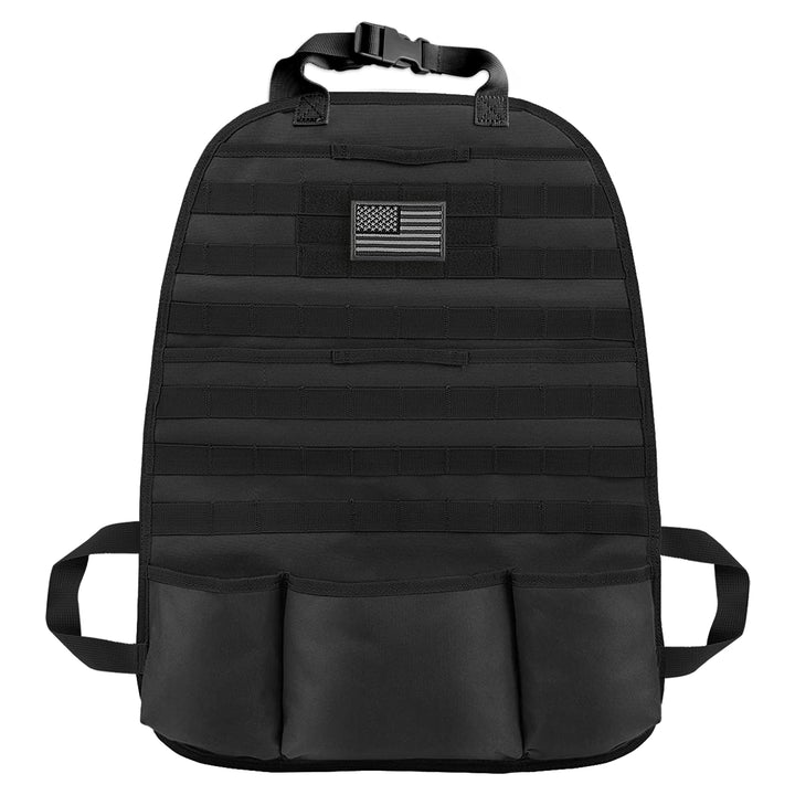 Car Seat Back Organizer, Universal Tactical Molle Vehicle Panel Cover Protector with Multiple Pockets for Truck SUV MPV Saloon Van(Single-Black)
