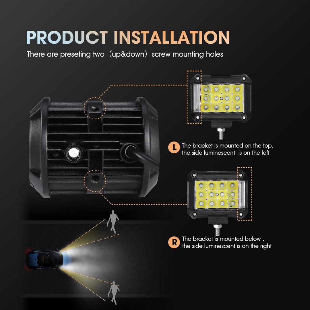 4 Side Shooter LED Pods 19W 2Pcs LED Light Bar Off Road Light Pods with 19pcs * 1w Led Chips Spot Flood Combom Beam (Pack of 2)