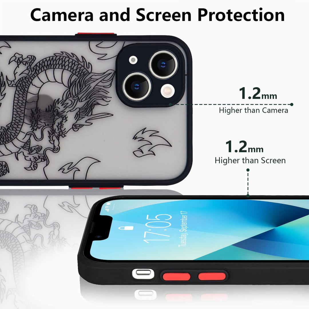 Compatible with iPhone 13 Case Fashion Cool Dragon Animal 3D Pattern Design Frosted PC Back Soft TPU Bumper Shockproof Protective Case Cover for iPhone 13, Black