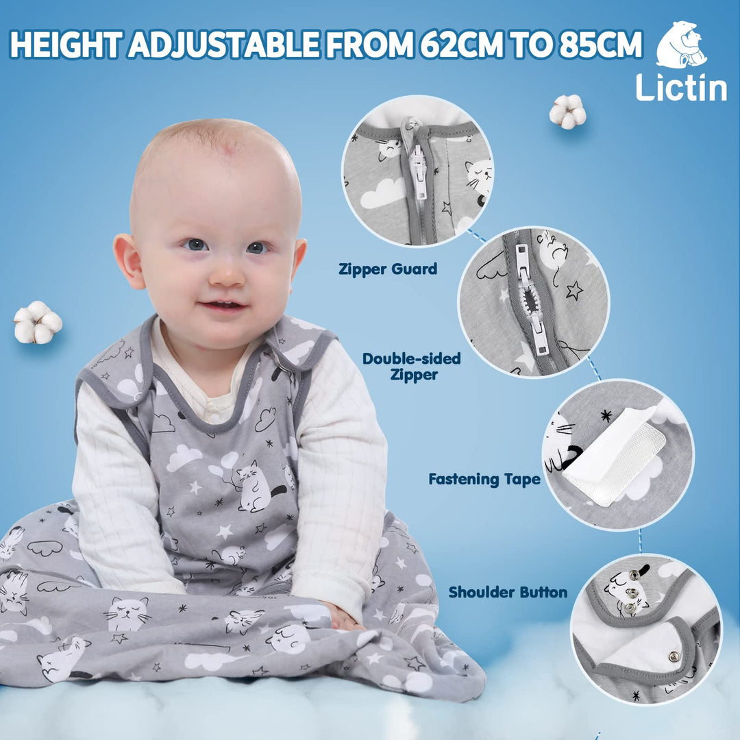 Baby Sleeping Bag Summer - 0.5 TOG Baby Sleeping Sack of 100% Cotton with 2-way Zipper Wearable Blanket for 3-18 months babies, infants and toddlers