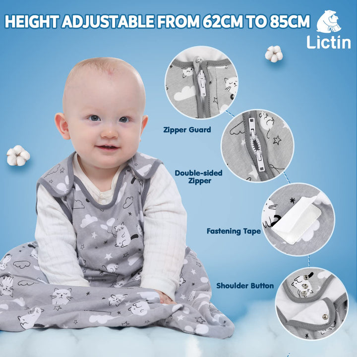 Baby Sleeping Bag Summer - 0.5 TOG Baby Sleeping Sack of 100% Cotton with 2-way Zipper Wearable Blanket for 3-18 months babies, infants and toddlers
