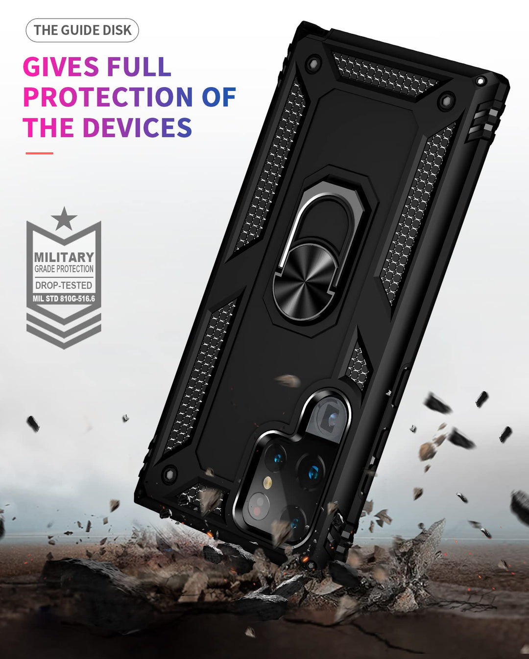 Military Grade Drop Impact for Samsung Galaxy S22 Ultra Case Galaxy S22 Ultra 5G Case 360 Metal Rotating Ring Kickstand Holder Armor Heavy Duty Shockproof Case for Galaxy S22 Ultra Phone Case (Black)