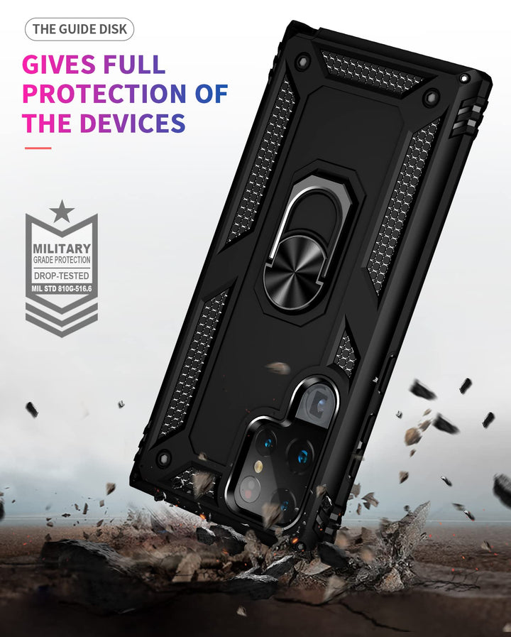 Military Grade Drop Impact for Samsung Galaxy S22 Ultra Case Galaxy S22 Ultra 5G Case 360 Metal Rotating Ring Kickstand Holder Armor Heavy Duty Shockproof Case for Galaxy S22 Ultra Phone Case (Black)