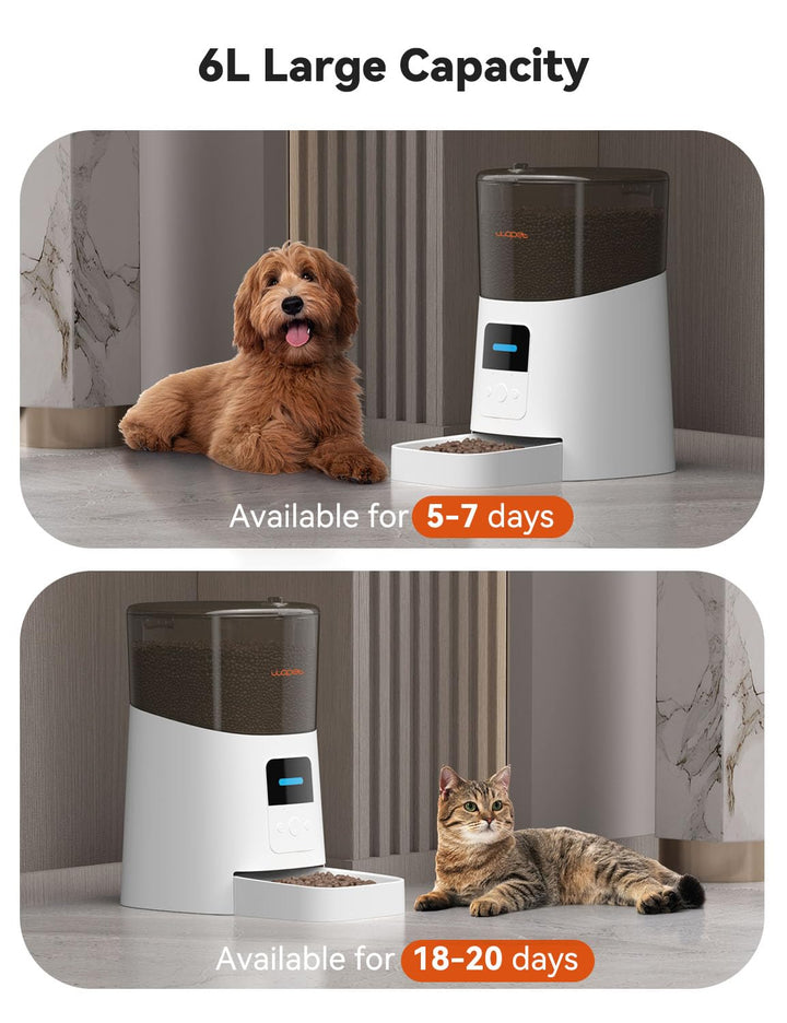 6L Automatic Cat Feeder, WiFi Automatic Dog Feeder with APP Control for Remote Feeding, Automatic Cat Food Dispenser with Low Food Sensor and Voice Recorder, Up to 15 Meals Per Day