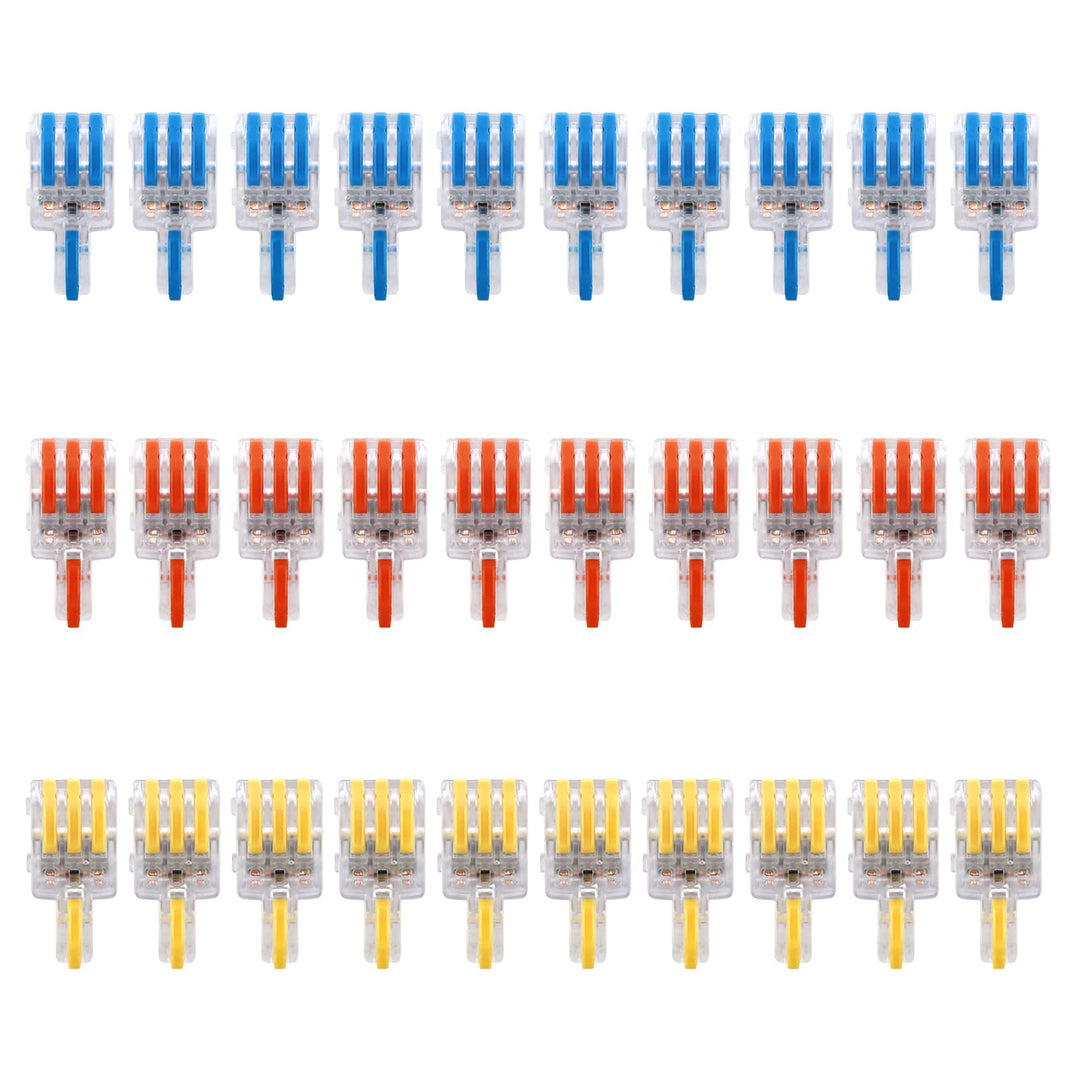 30 Pcs Lever Connectors,Electric Splice Connectors 3 Port,Quick Push in Conductor Terminal Block 28-12 AWG