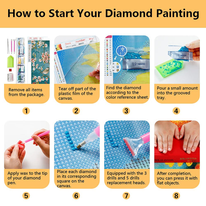 5D Diamond Painting Kits for Adults Beginner Flower, Birds in The Branches Full Drill Round Crystal Rhinestone Diamond Painting Art for Home Wall Decor Unique Gift (12 x 16 inch)