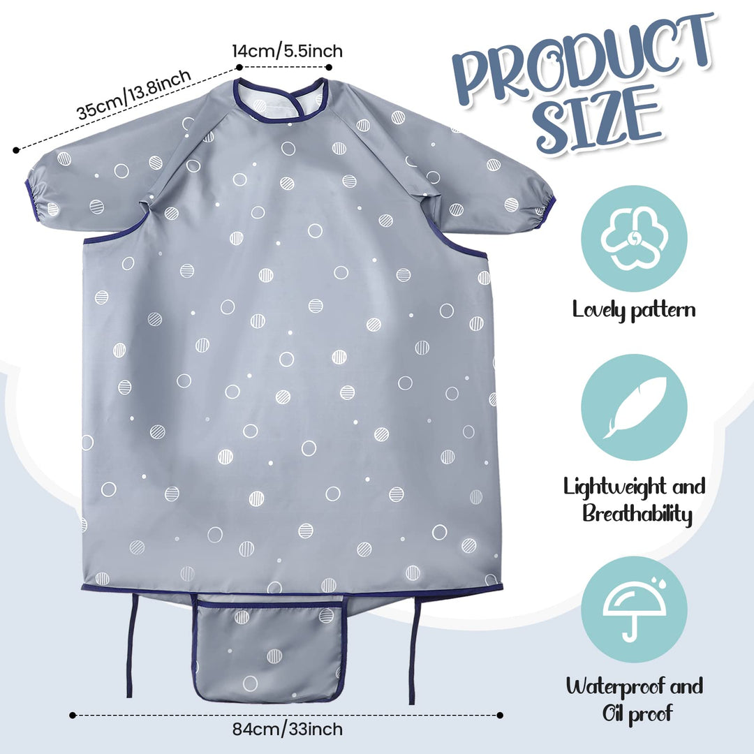 3 Pcs Coverall Baby Feeding Bib Long Sleeves Attaches to Highchair Booster Seat Table Smock for Eating Easy Clean Apron Neutral Weaning 6-36 Months Toddler Boys Girls Kids, Blue, Gray, Green