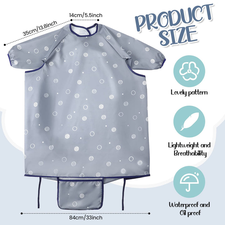 3 Pcs Coverall Baby Feeding Bib Long Sleeves Attaches to Highchair Booster Seat Table Smock for Eating Easy Clean Apron Neutral Weaning 6-36 Months Toddler Boys Girls Kids, Blue, Gray, Green