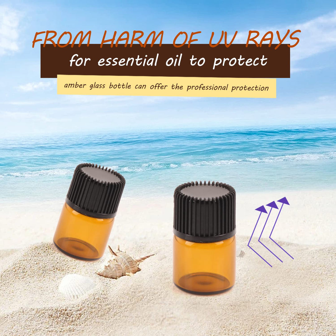 100 Packs Essential Oil Bottles,1ml(1/4 dram) Mini Sample bottle Amber Glass Vials,With With 3 Free Dropper