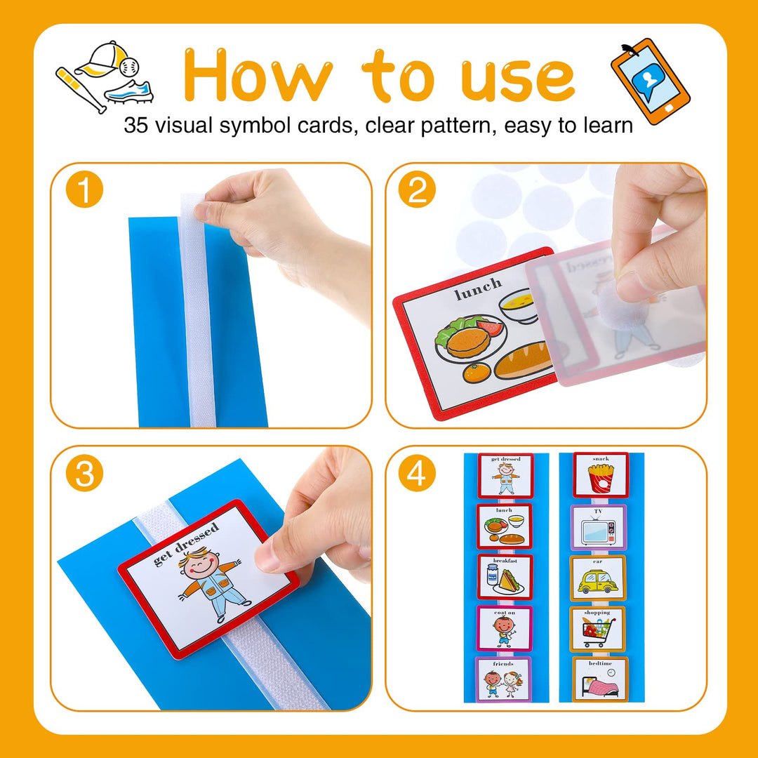 35 Pieces Visual Schedule Cards for Kids Routine Cards Home Chore Chart Routine Cards Autism Learning Materials with 35 Pieces Hook and Loop Dots for Kids, Classroom School (Cute Style, Blue)
