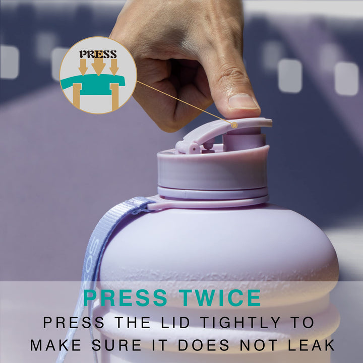Half Gallon 64oz Water Bottle With Straw Lid Strap and Holder Bpa free Leakproof Great For Kids Woman Man Large Water Jug For School Sports Gym Running Fitness Outdoor(Light purple)