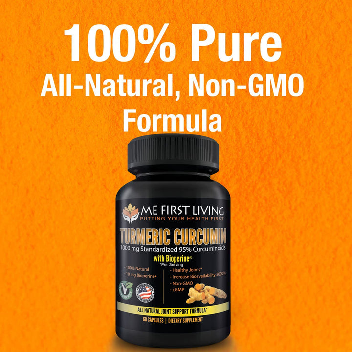 Turmeric Curcumin 1000 mg 95% Curcuminoids, Bioperine 10 mg, 19x More Potent Than Others, Increased Absorption, Non-GMO, Organic Turmeric, Vegan, Gluten Free, 60 Capsules