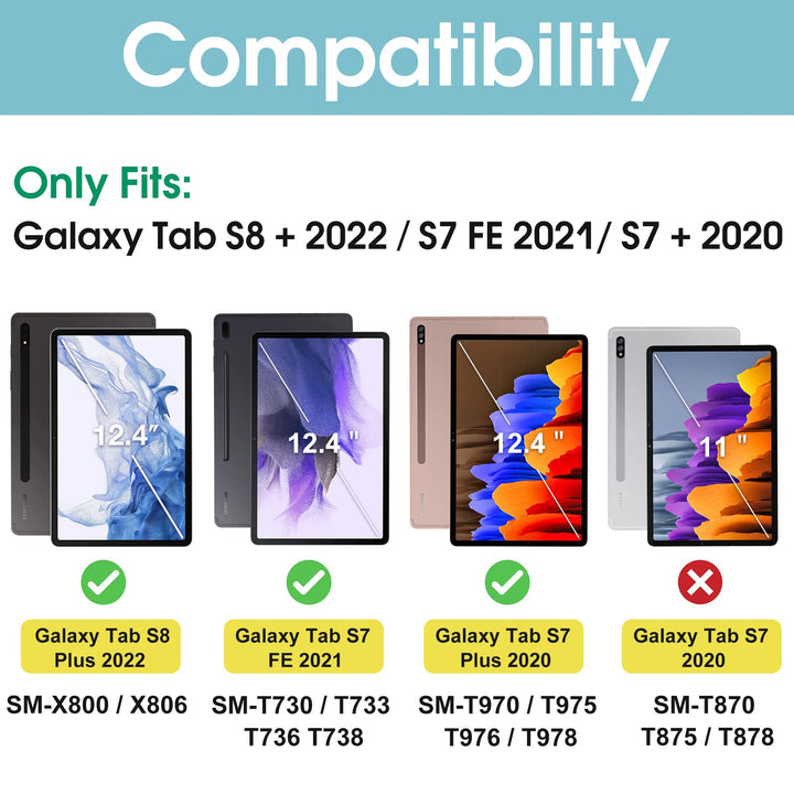 Case for Galaxy Tab S7 FE 5G 2021/S8 Plus 2022/S7 Plus 2020 12.4 inch with S Pen Holder, Smart Cover for 12.4 Samsung Galaxy Tablet (SM-X800 X806 T730 T736 T970 T975 T976 T978) -Black