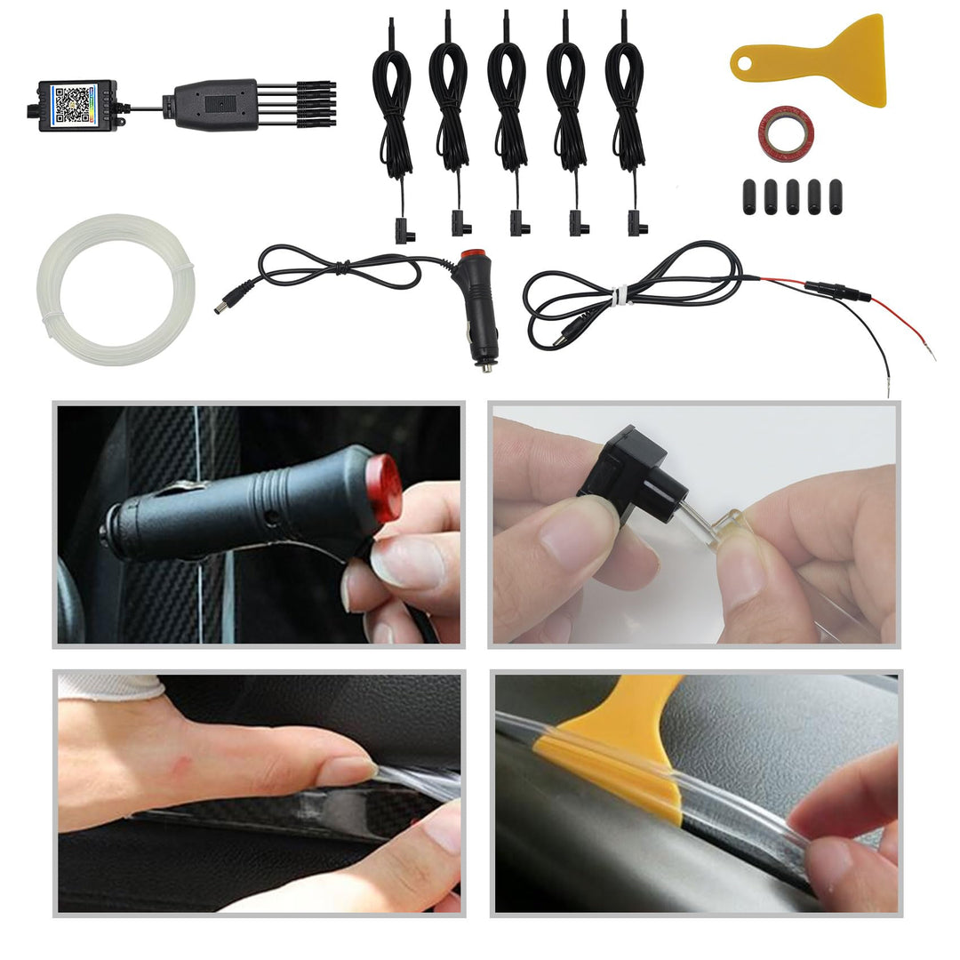 6 in 1 Car LED Strip Lights, RGB Car Interior Lights with 315 inches Fiber Optic, Remote and APP Control, 16 Million Colors Ambient Lighting Kits, Music Neon Light Accessories for Car Inside