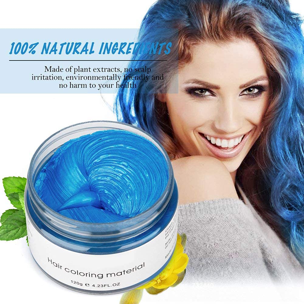 MOFAJANG Natural Hair Wax Color Styling Cream Mud, Natural Hairstyle Dye Pomade, Temporary Hairstyle Cream 4.23 oz, Hairstyle Wax for Men and Women (Blue) : Blue